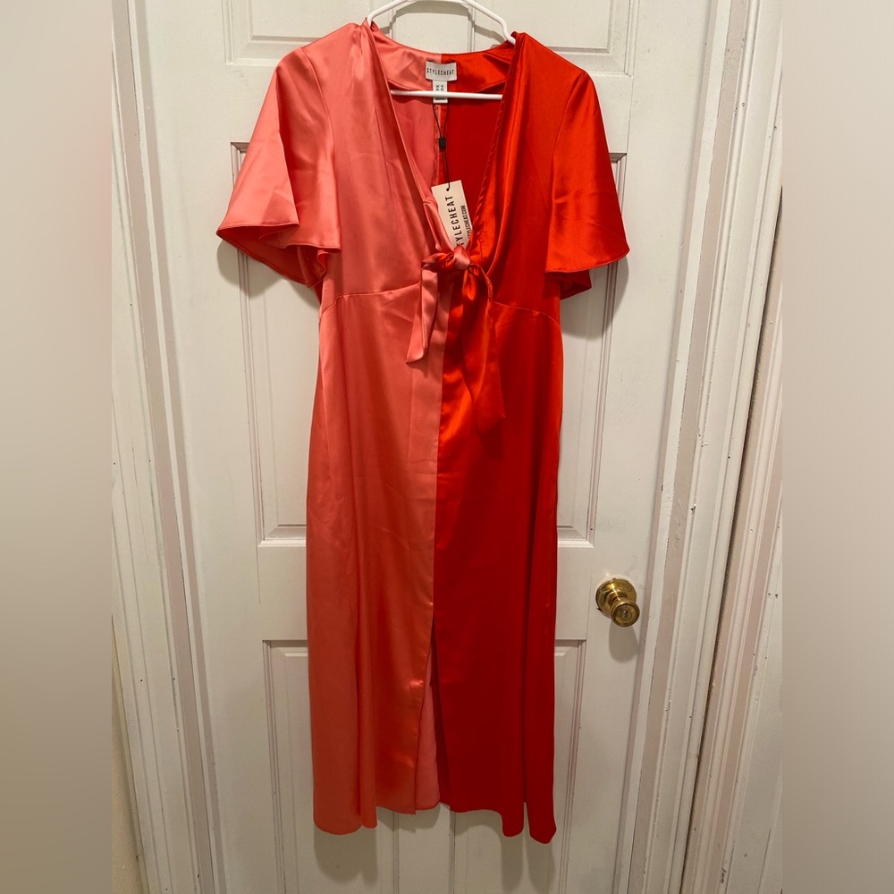 Elegant Red and Pink Satin Women's Dress By Stylecheat!  Sz. 10